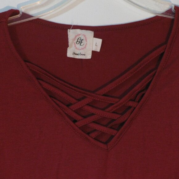 * 2/$15 Grace & Emma G & E Large V Neckline Lace Up Accent Long Sleeve Soft - Picture 3 of 3